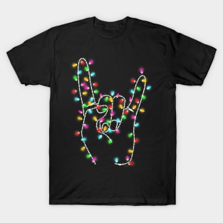 Rock on Hand - Christmas Lights - Pajamas Ugly Xmas T-Shirt